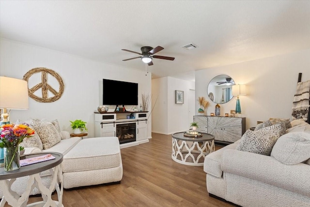 208 Alamosa Dr, Hewitt, TX 76643 - living area featuring ceiling fan, wood finished floors, and a fireplace