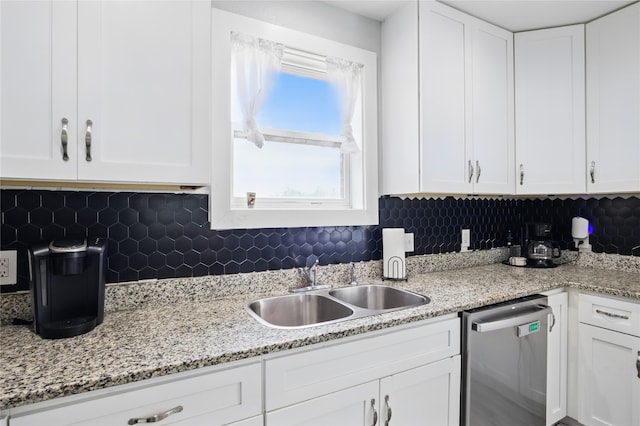 420 Fm 1528, Cooper, TX 75432 - kitchen with stainless steel dishwasher, white cabinets, backsplash, and a sink