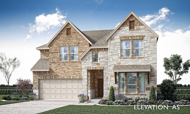 1206 Hawk St, Wylie, TX 75098 - view of front of home with stone siding, driveway, a garage, and roof with shingles