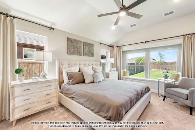 1206 Hawk St, Wylie, TX 75098 - bedroom with light colored carpet, lofted ceiling, and a ceiling fan