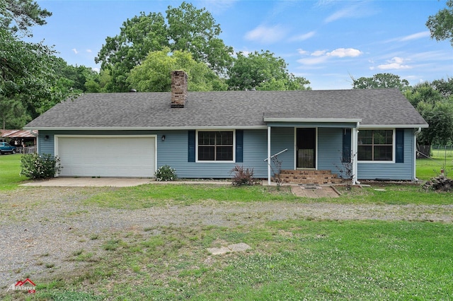 5630 Shreveport Blanchard Hwy, Shreveport, LA 71107 - single story home featuring a chimney, a front lawn, dirt driveway, an attached garage, and roof with shingles