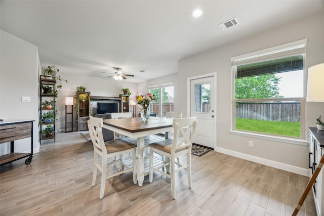 236 Mossy Cliff Ln, Fort Worth, TX 76052 - dining space with a ceiling fan, light wood-type flooring, baseboards, and recessed lighting