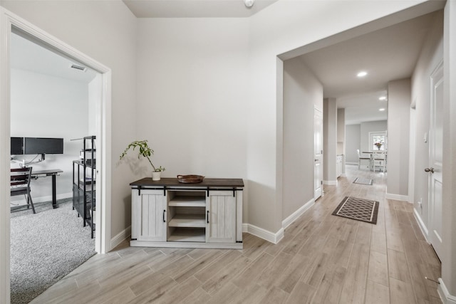 236 Mossy Cliff Ln, Fort Worth, TX 76052 - hallway with light wood-style flooring, baseboards, and recessed lighting