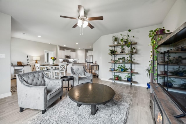 236 Mossy Cliff Ln, Fort Worth, TX 76052 - living area with wood tiled floors, a ceiling fan, baseboards, and recessed lighting