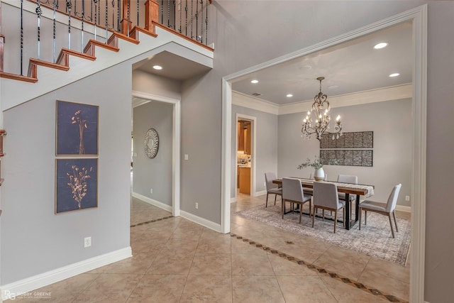 2549 Bloomfield Ln, Haughton, LA 71037 - unfurnished dining area featuring ornamental molding, a chandelier, and baseboards