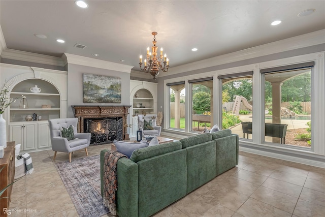 2549 Bloomfield Ln, Haughton, LA 71037 - tiled spare room featuring crown molding, a chandelier, baseboards, and recessed lighting