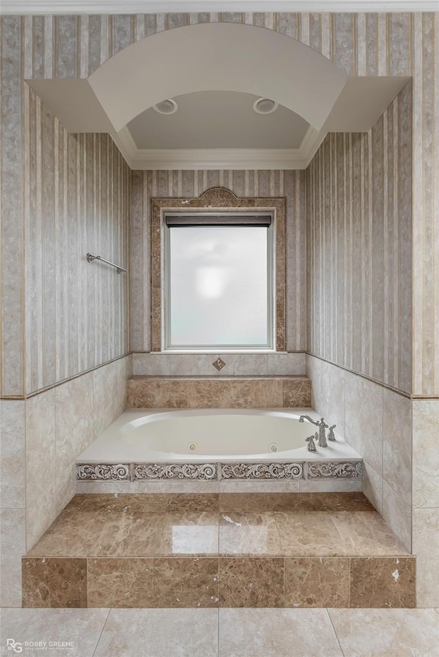 2549 Bloomfield Ln, Haughton, LA 71037 - bathroom featuring a tub with jets and ornamental molding