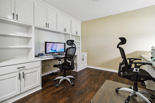 5818 Meadowick Ln, Dallas, TX 75227 - office space with built in desk, dark wood-style flooring, and baseboards