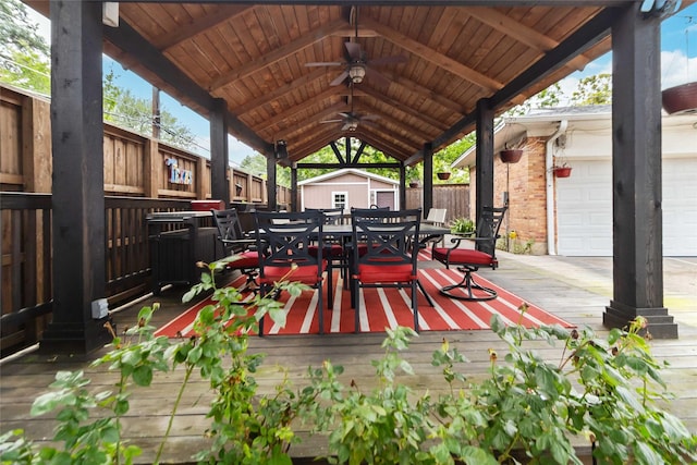 5818 Meadowick Ln, Dallas, TX 75227 - view of patio with outdoor dining space, a ceiling fan, and a wooden deck