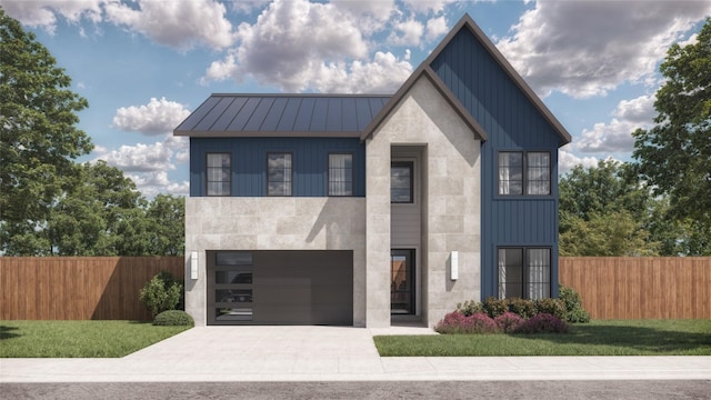 2971 Kosse Ct, Grapevine, TX 76051 - view of front of house featuring board and batten siding, concrete driveway, a standing seam roof, an attached garage, and metal roof