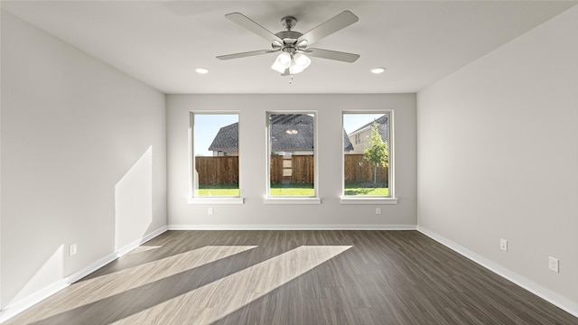 7522 Prairie Holly Ln, Midlothian, TX 76084 - unfurnished room featuring dark wood finished floors, baseboards, ceiling fan, and recessed lighting