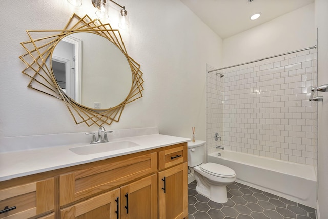 1208 Thornhill Ct, Roanoke, TX 76262 - bathroom with vanity, toilet, tile patterned floors, and shower / bath combination