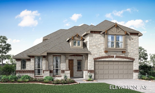 1200 Hawk St, Wylie, TX 75098 - view of front of house with stone siding, driveway, a garage, and a front yard