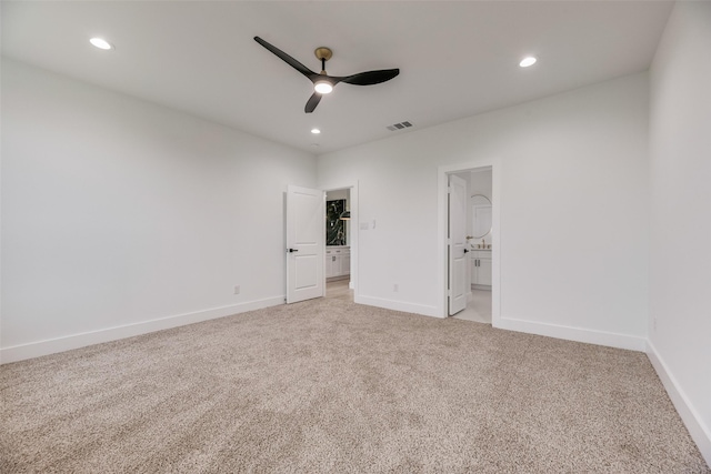 1008 Saint Matthew Cir, Royse City, TX 75189 - unfurnished bedroom with light carpet, recessed lighting, baseboards, connected bathroom, and a ceiling fan