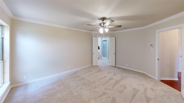 1913 Monte Cristo Way, Sherman, TX 75092 - spare room with ornamental molding, a ceiling fan, light colored carpet, and baseboards