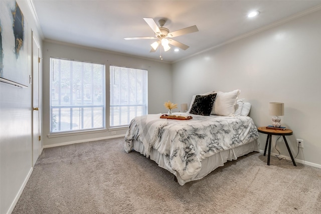 5130 Amesbury Dr Unit 103, Dallas, TX 75206 - bedroom featuring crown molding, light carpet, baseboards, ceiling fan, and recessed lighting