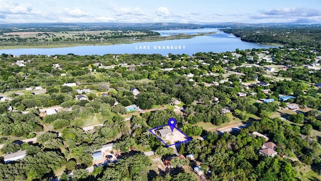 5815 Texas Trl, Granbury, TX 76048 - aerial view of property's location with a nearby body of water and property boundaries highlighted