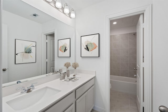 5405 Overbrook Dr, Denton, TX 76207 - full bath featuring vanity, tile patterned floors, tub / shower combination, and toilet
