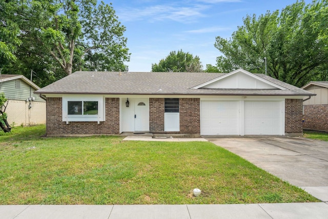 6012 Whispering Ln, Watauga, TX 76148 - single story home featuring a garage, concrete driveway, a front lawn, brick siding, and roof with shingles