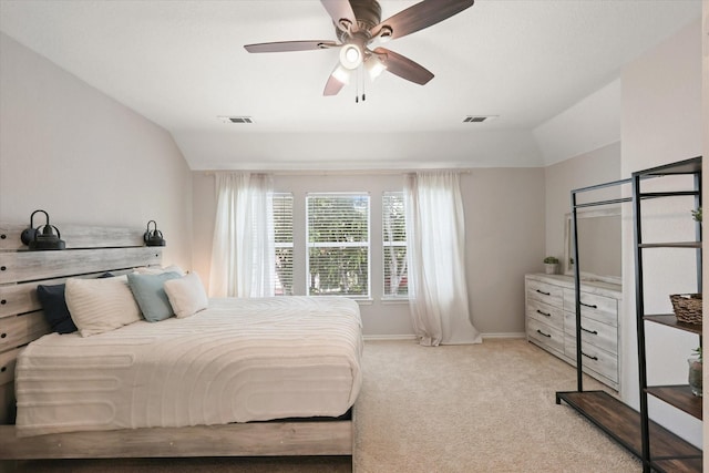 5305 Elmdale Dr, Watauga, TX 76137 - bedroom with vaulted ceiling, light colored carpet, ceiling fan, and baseboards
