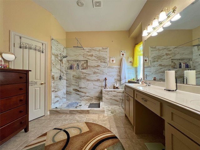 6869 Cape Cod Dr, Grand Prairie, TX 75054 - full bath with a marble finish shower, double vanity, and a tub