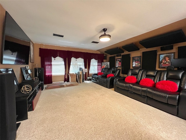6869 Cape Cod Dr, Grand Prairie, TX 75054 - home theater room with carpet flooring and vaulted ceiling
