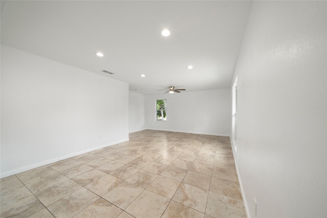 3707 Kimball Ridge Ct, Dallas, TX 75233 - empty room with recessed lighting, ceiling fan, light tile patterned floors, and baseboards