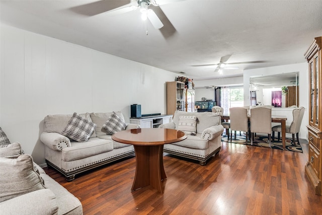 1826 Mercury Dr, Garland, TX 75040 - living room with ceiling fan and dark wood finished floors