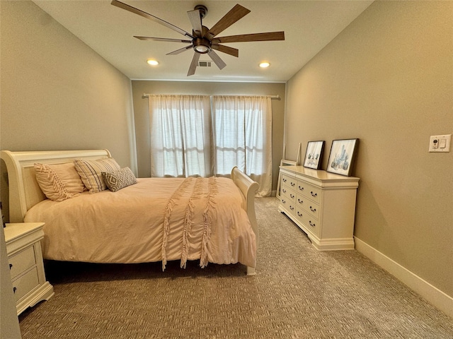 474 Eagle Cove Cir, Tioga, TX 76271 - bedroom featuring carpet floors, baseboards, recessed lighting, and a ceiling fan