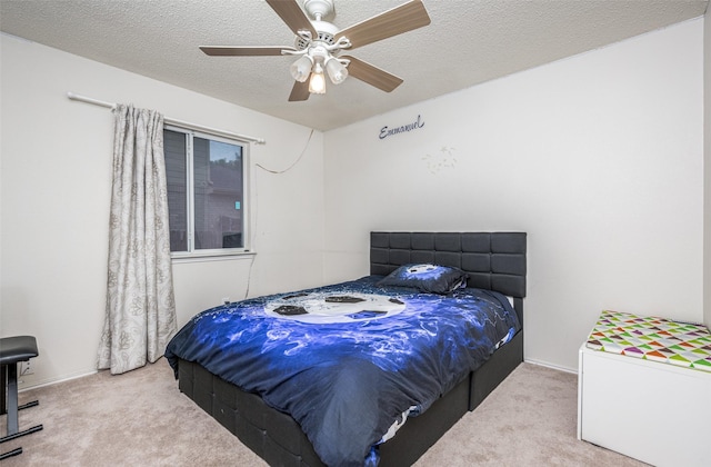 1312 Dakota Trl, Krum, TX 76249 - carpeted bedroom featuring a textured ceiling and ceiling fan