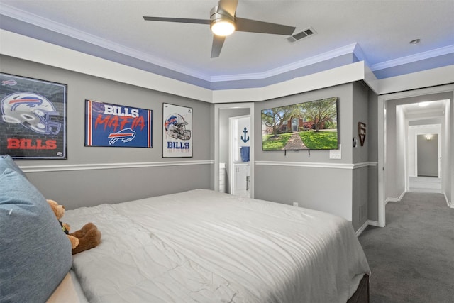 2906 Cottonwood Ln, Colleyville, TX 76034 - bedroom with carpet floors, crown molding, and a ceiling fan