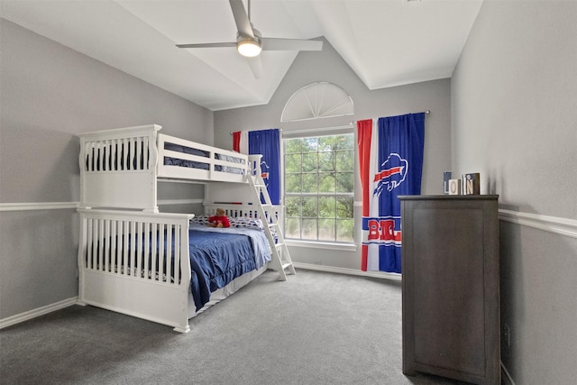 2906 Cottonwood Ln, Colleyville, TX 76034 - carpeted bedroom featuring lofted ceiling, baseboards, and ceiling fan