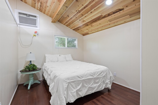 53 Bentwood Dr, Pottsboro, TX 75076 - bedroom with a wall unit AC, baseboards, wood finished floors, and wooden ceiling