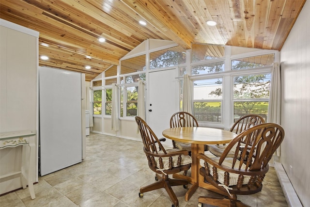 53 Bentwood Dr, Pottsboro, TX 75076 - dining space featuring a baseboard heating unit, lofted ceiling, wood ceiling, and recessed lighting