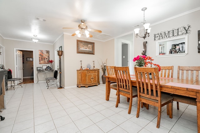350 Vz County Road 3907, Wills Point, TX 75169 - dining room featuring crown molding, a ceiling fan, a chandelier, and baseboards