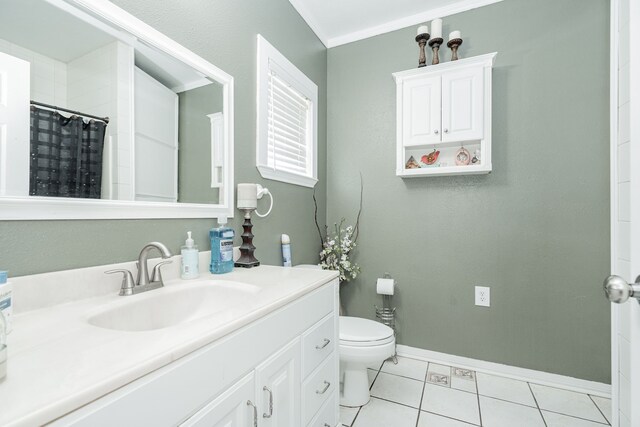 350 Vz County Road 3907, Wills Point, TX 75169 - full bathroom featuring baseboards, toilet, vanity, ornamental molding, and tile patterned flooring
