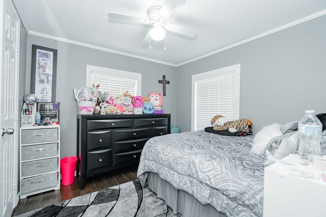 350 Vz County Road 3907, Wills Point, TX 75169 - bedroom with wood finished floors, ornamental molding, and ceiling fan