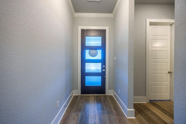13805 Marys Ridge Rd, Fort Worth, TX 76008 - foyer entrance featuring crown molding, wood finished floors, a textured wall, and baseboards