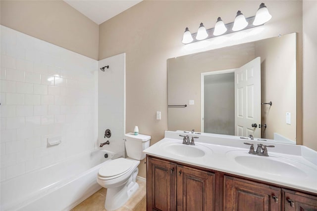 5125 Sugarberry Dr, Mckinney, TX 75071 - bathroom featuring toilet, double vanity, tile patterned flooring, and bathing tub / shower combination