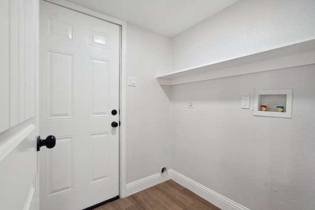 2123 Wheaton Dr, Richardson, TX 75081 - laundry room featuring baseboards, dark wood finished floors, and washer hookup