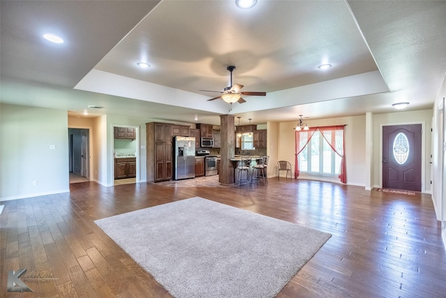 5626 Meadow Dr, Abilene, TX 79606 - living area with baseboards, ceiling fan, dark wood-type flooring, and recessed lighting
