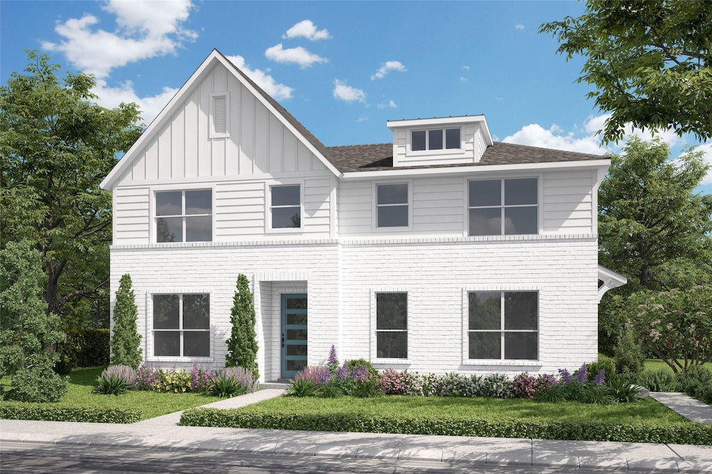 3400 Vista Highlands Ln, Fort Worth, TX 76135 - view of front facade with a front lawn, board and batten siding, and a shingled roof