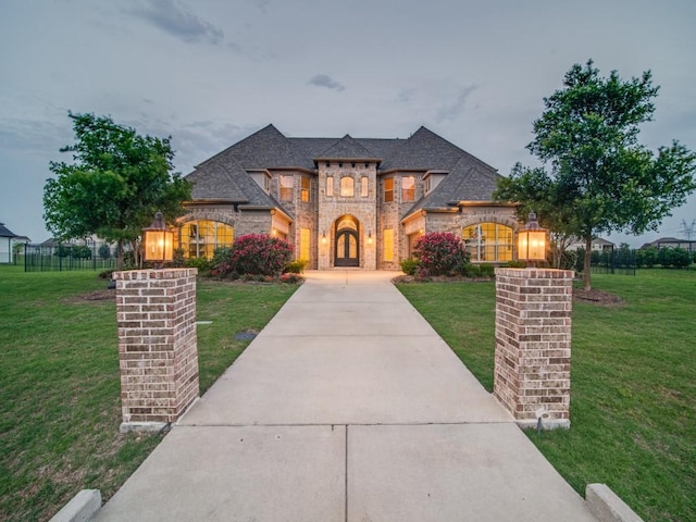 4604 Donna Ln, Parker, TX 75002 - french country style house with concrete driveway, stone siding, a garage, and brick siding