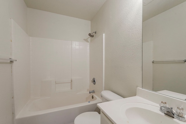 1720 Triumph Trl, Arlington, TX 76002 - full bathroom with a textured wall, toilet, vanity, and  shower combination