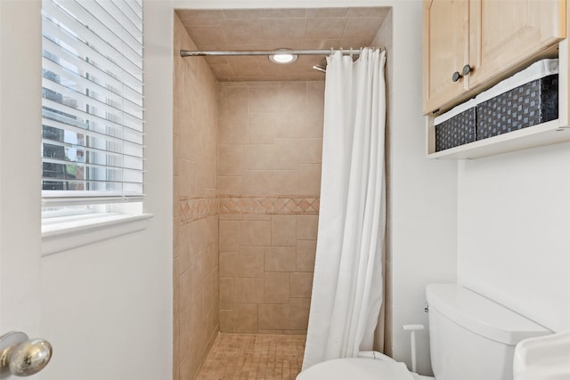 full bathroom with toilet and a stall shower