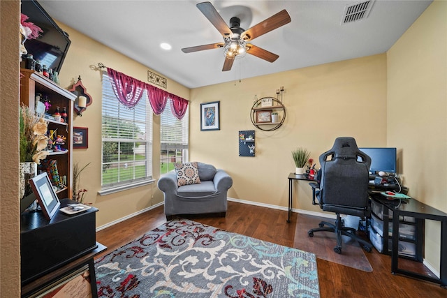 1412 Millbrook Ln, Wylie, TX 75098 - office with ceiling fan, wood finished floors, and baseboards