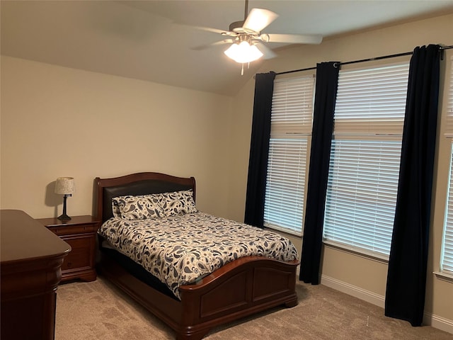 340 Prince John Dr, Saginaw, TX 76179 - bedroom with light carpet, baseboards, ceiling fan, and vaulted ceiling