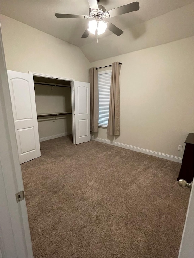 340 Prince John Dr, Saginaw, TX 76179 - unfurnished bedroom featuring vaulted ceiling, carpet floors, baseboards, ceiling fan, and a closet