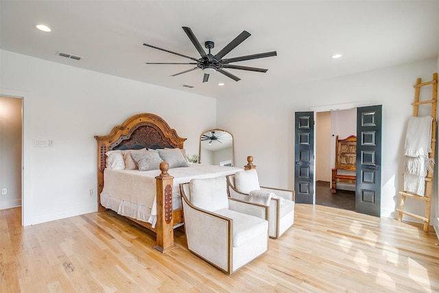 1014 Eagles Ridge Ct, Weatherford, TX 76087 - bedroom featuring light wood-style floors, recessed lighting, ceiling fan, and baseboards