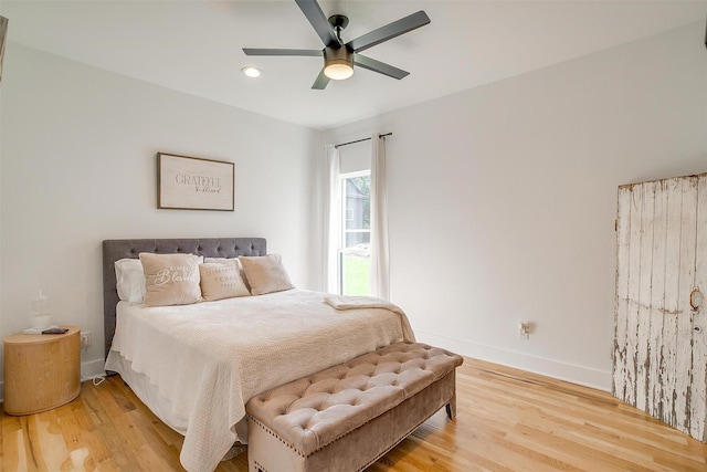1014 Eagles Ridge Ct, Weatherford, TX 76087 - bedroom featuring light wood-style floors, baseboards, recessed lighting, and a ceiling fan